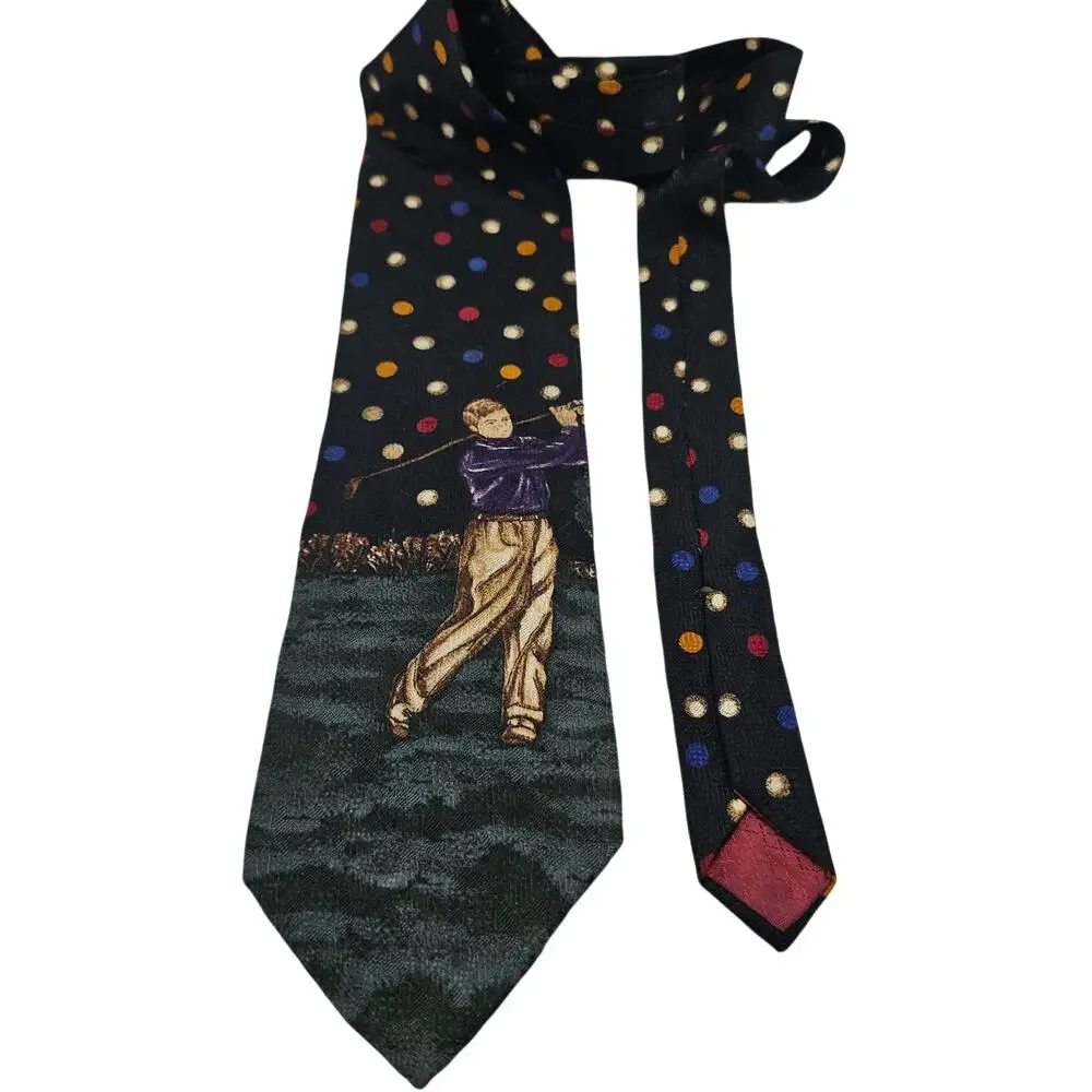 Hathaway Silk Tie Navy Blue Golf Golfer Novelty Polka Dot Print Geometric 56.25